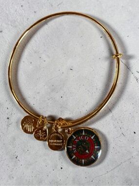 Alex and Ani Gold-tone Bangle Bracelet with Multicolor Mexico Sun Charm
